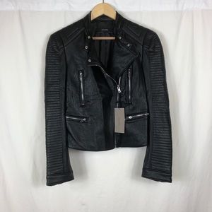 NWT Zara Black Faux Leather Moto Jacket M
